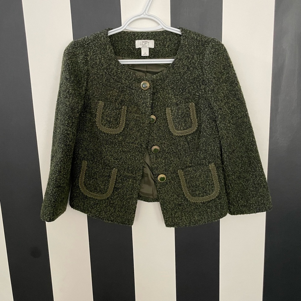 Ann Taylor Olive Green Tweed Blazer